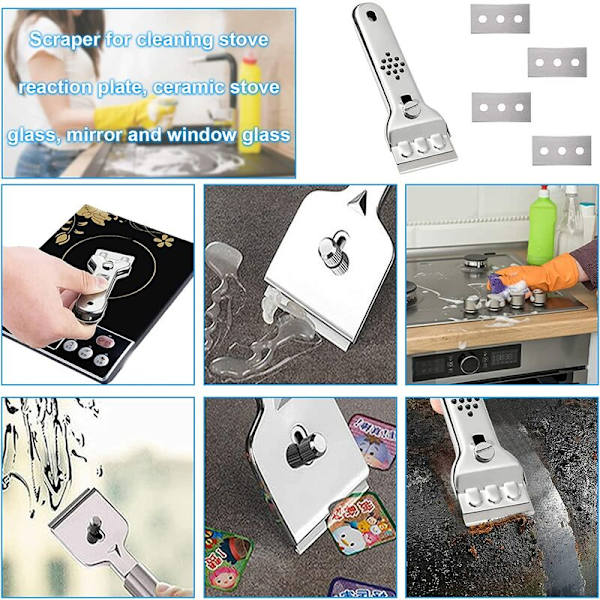 Glaskeramisk Kogeplade Skrabere Rustfrit Stål Glas Skrabere Induktion Kogeplade Skrabere Glaskeramisk Maling Skrabere Glaskeramisk Kogeplade Skrabere med 20 Blade