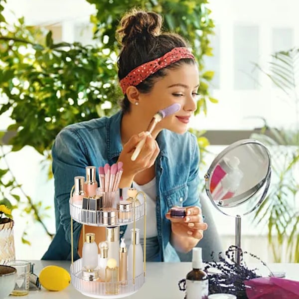 360° Drejelig Makeup-Organiser, Stor Kapacitet Badeværelsesbord Vanity Organiser, 2-lags Drejelig Hudplejeopbevaring