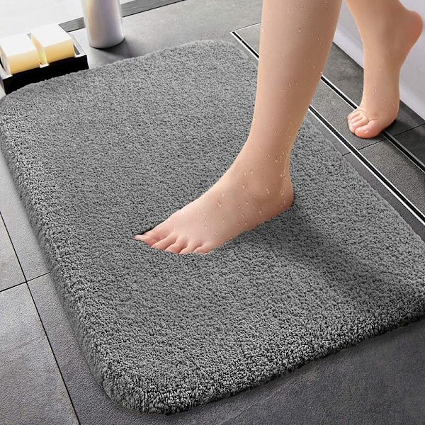 Bademåtte, Antislip Bademåtte 50x80cm, Maskinvaskbar, Superabsorberende Bademåtte, Blød Fluffy Mikrofiber Bademåtte - Grå