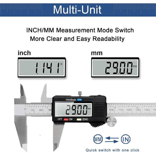 Vernier caliper, digitalt vernier caliper 150mm rustfritt stål, mm/tomme konvertering, stor presisjons LCD-skjerm, sprutsikker