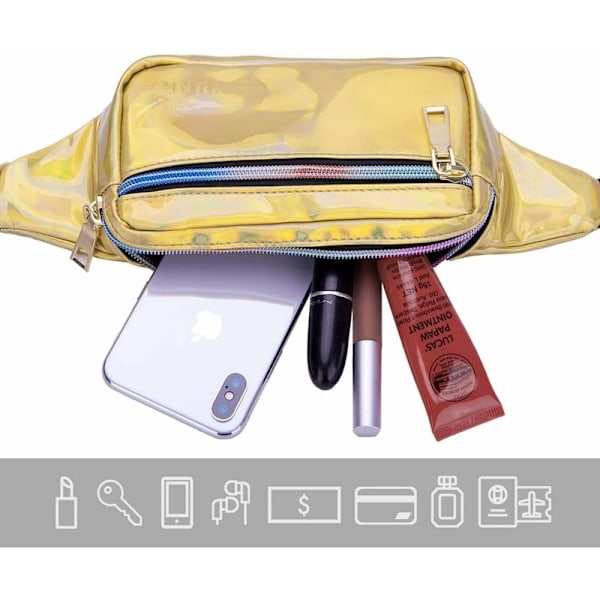 DENUOTOP Höftväska Liten Kvinna Bältesväska Midjeväska Liten Konstläder Fanny Pack Flickor Sportväska Axelväska Midjeväska Löpning Vandring Semester Guld