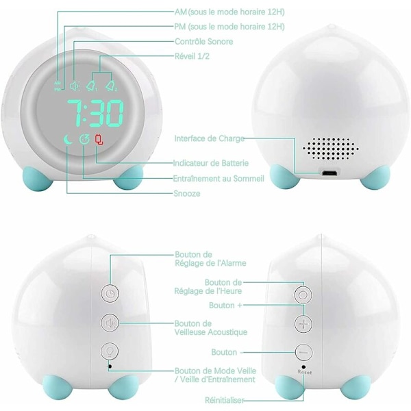 Ljusväckarklocka för barn LED Digital nattlampa Smart USB Musik Kalender Barn Flicka Pojke Baby Present Odla att sova Väckarklocka Vit