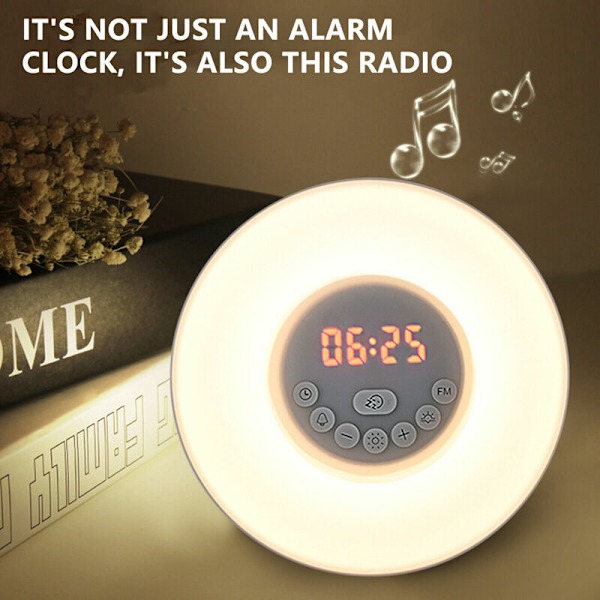 Solnedgångslarm, LED-display, Smart väckningslampa, Batteri + Strömadapter för sovrummet