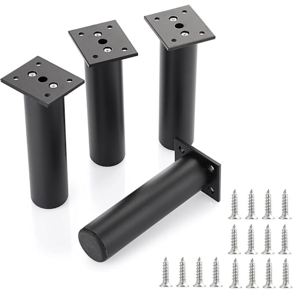 4 stk Justerbare Møbelben Sengeben Højere Møbler Aluminium Legering Fod til Boxmadras, Garderobe, Bord (Sort, Højde 150mm)