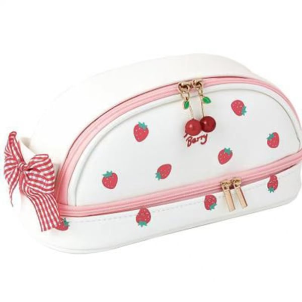 Söt rosa och vit jordgubbs case med stor kapacitet