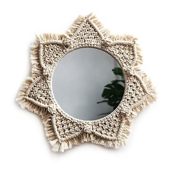 Väggmonterad rund spegel med macramé-fransar, boho-dekoration för lägenhet, vardagsrum, sovrum, barnrum, sovsal, entréer
