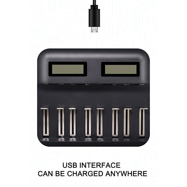 8-fack LCD-display USB Smart Batteriladdare för Uppladdningsbara AAA AA SC C D Storlek 1.2V Ni- Ni-Cd
