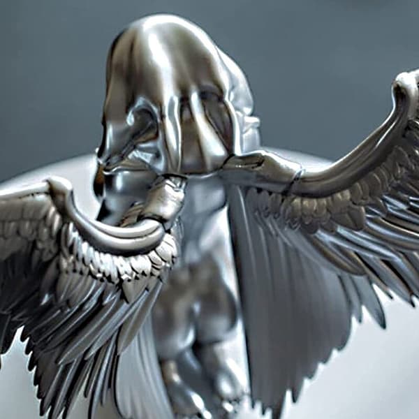 3D-statuedekorasjon Kneeling Cape Statue Uavhengig skulptur Sølv