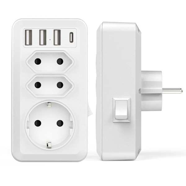 USB-monisektori, 7-in-1 USB-seinävirtapistorasia, jossa 3 AC-lähtöä (16A, 3800W), 3 5V/3.4A USB-porttia, 1 tyypin C -portti, kotiin, toimistoon, matkalle