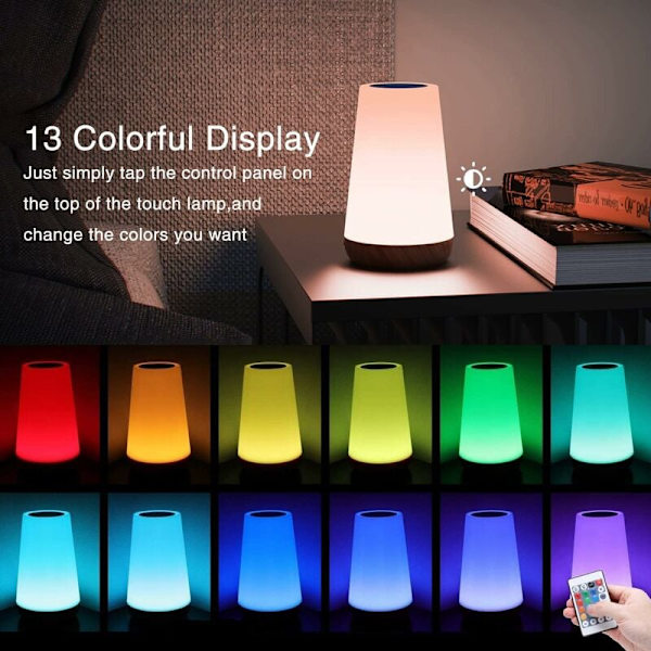LED nattlys, sengelampe, fargerik berøringsnattlampe, fjernkontroll, oppladbar med justerbar lysstyrke, for soverom, barnerom og