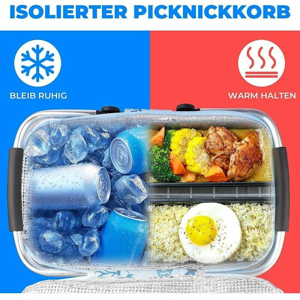 Piknikkurv, isolert kurv, handlekurv, kjølebag, handlepose, piknikpose for å bære mat, piknik, fotturer, camping, Sunny