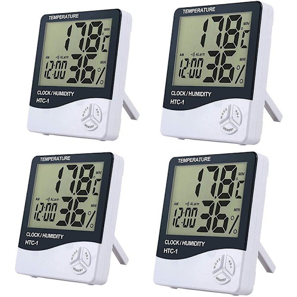 4 st Digital Rumtermometer Hygrometer Luftfuktighetsmätare Inomhus LCD Termometer Alarm Temperaturövervakning