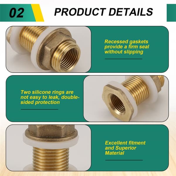 Messing Bulkhead Fitting, 3 sæt 3/8 tommer 1/2 tommer han gevind messing tankforbindelse med ring