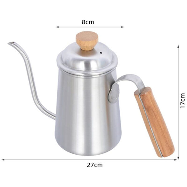650ml Tjockare Rostfritt Stål Svanhals Pip med Trähandtag Kaffe Hushåll Camping Tekanna