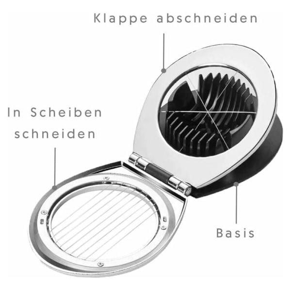 Rustfritt stål eggeskjærer eggekutter med 2 i 1 slitesterke metallskjær