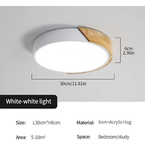 LED-pyöreä puinen kattovalaisin 24 W, sisävalaistus kattovalaisin 6000 K (kylmä valkoinen), moderni kattolamppu makuuhuoneeseen, keittiöön, olohuoneeseen, ruokasaliin