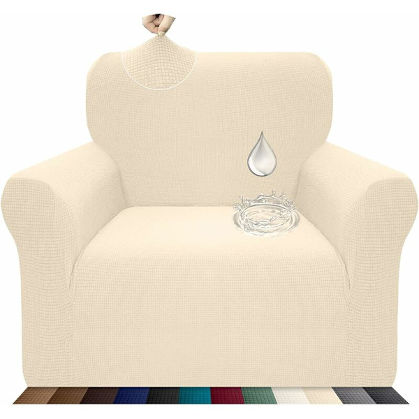 Stretch, Vattentät och Repbeständig Soffa Överdrag för 1 Sitsig Soffa Elegant Mönster Med Halkskydd Skumstavar (1 Sitsig Soffa, Beige)