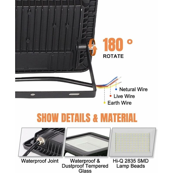 100W LED-ulkovalaisin, 10000LM Super Bright Outdoor LED-ulkovalaisin IP66 Vedenkestävä LED-ulkovalaisin, Ulkovalaistus Pihoille, Etsimiseen, Terr