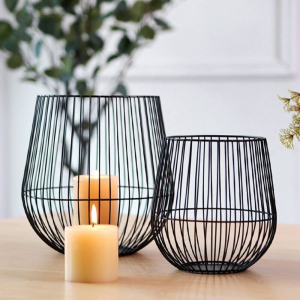 2 st Serie Nordisk Stil Svart Järntråd Nät Tealight Ljusstake LED Ljus Dekorationer