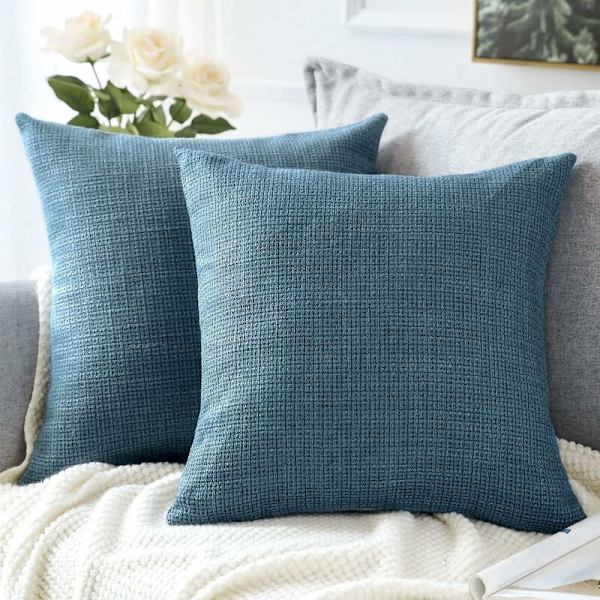 Kuddfodral, Set om 2 Ren Färg Linne Soffa Kuddfodral för Hem Vardagsrum Sovrum Heminredning (Blå, 45x45cm)