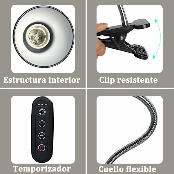 Reptillampe skildpaddelampe skildpadde varmelampe med timer 360° roterbar UVB-lys til skildpadder slanger etc.