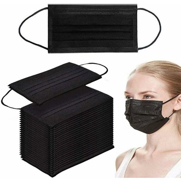 50 stk. Sorte 3-lags Engangs Ansigtsmasker Personlig Beskyttelse HIASDFLS
