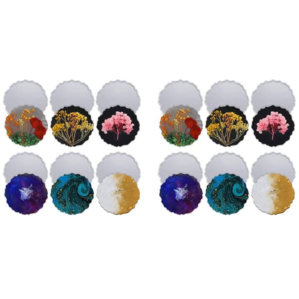 12 stycken Resin Coaster Formar Stora Silikon Geode Oregelbunden Vågsform