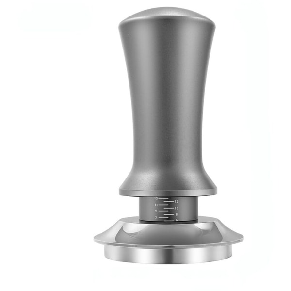 Justerbar dybde kaffemåler med 30Lb skala fjedre kalibreret tampning flad bund i grå rustfrit stål 58 mm