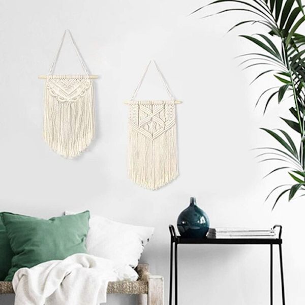 Vävda gobelänger 2 stycken Macrame gobeläng väggdekor väggdekoration för vardagsrum sovrum hängande dekoration dekorativ hängande-