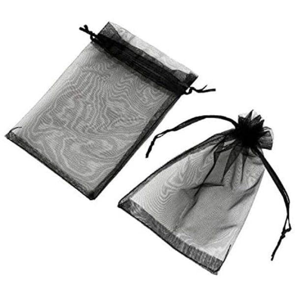 100 stk gjennomsiktige smykkeposer med snøring Julebryllupsfest gaveposer med snøring Gavepose, svart