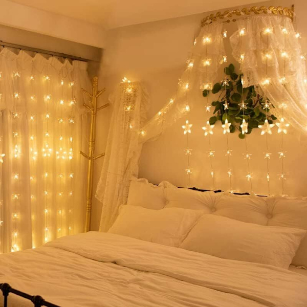 Julstjärnelyktor, Utomhus Stränglyktor, 80 Stjärnstränglyktor, 144 LED, 2m x 1.5m, Anslutbar Stjärnridå med 8 Lägen, Fjärrkontroll Vind
