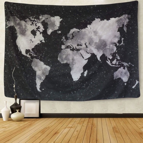 Vintage tyylinen printed maailmankartan kuvakudos, mandala, boheemi kartta, retrotyyli, kodin sisustus, rantapyyhe, joogamatto, musta, 150*130 cm