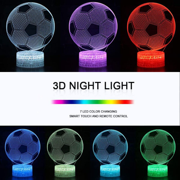 3D Fodbold Lampe LED Natlys med Fjernbetjening, 7 Farver Vælgbar Dæmpbar Berøringskontakt USB Natlys Fødselsdagsgave, Glædelig Jul Gave