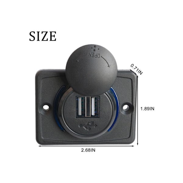 Dobbel USB-portkontakt, 3.1A Bil Dobbel Svart ABS USB-portlader 12V LED Strømkontakt, Vanntett, USB-lader med LED-åpning Bil Mobiltelefonlader
