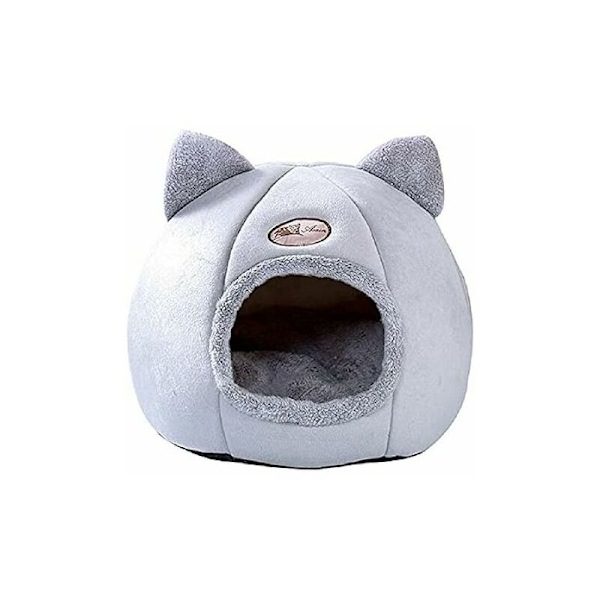 1 stk. Katteseng, Blød Katteseng, Kattebur, Dyreseng til Katte og Hvalpe Behagelig og varm sovepose (M; 32 cm i diameter til under 3,5 kg, grå)