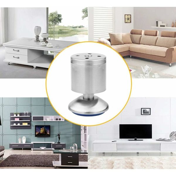 Justerbare nivelleringsføtter i rustfritt stål, multifunksjonelle justerbare sofa føtter i metall, gummimatte, enkel å installere, egnet for bord, skap, sofaer,
