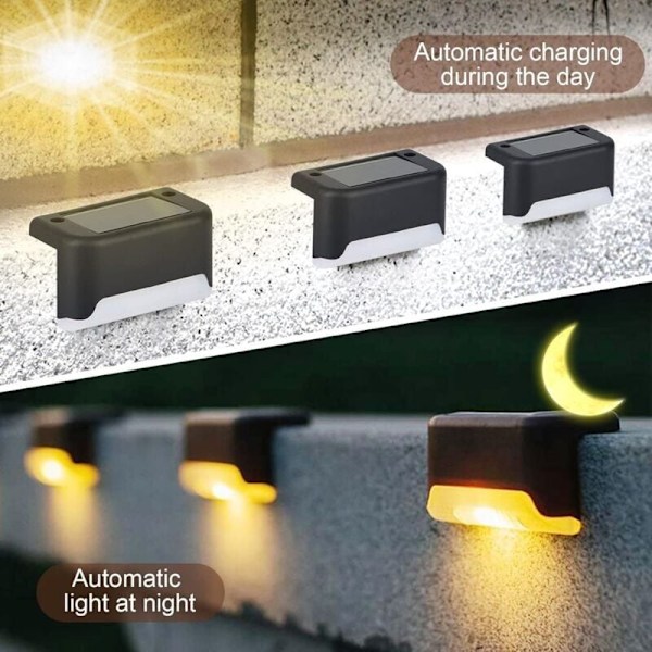 Vandafvisende Solcellehegnlys, Solcellelys til Terrasse, Trappelampe, IP65 LED Solcellehavelys til Terrassehegn (Varmt Lys - Sort, 12 stk.)