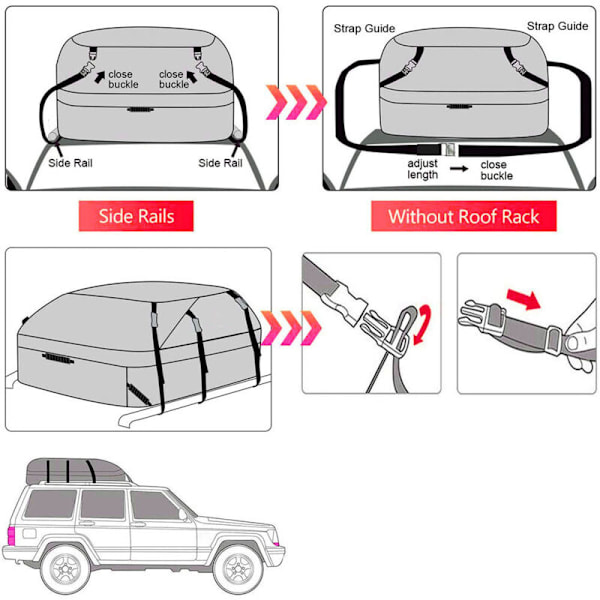 Biltakbag & Takstativ Bagasjebærer 15 Kubikkfot Heavy Duty Bag Vanntett Oppbevaringspose for Universal Takbag