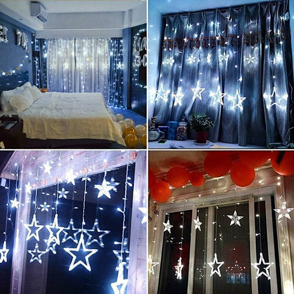Julstjärne Gardinlampor, 138 LED-Stränglampor med 12 Stjärnor, 8 Lägen Jul Fönsterlampor för Julgran, Fest, Bröllop, Trädgård, Sovrum