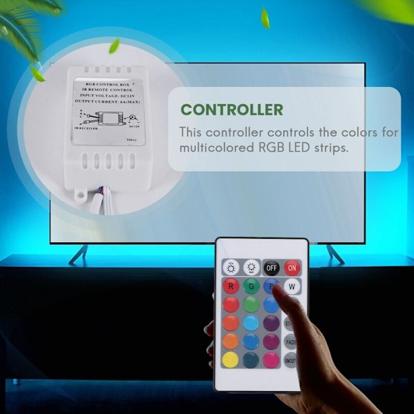 LED-kontroller RGB-kontroller styring IR fjernkontroll 24 knapper 12V