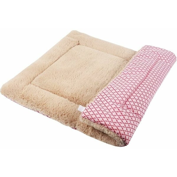 Hundmadrass, Husdjursmadrass, Hundfilt XZ014 (M (75 55CM), Kort Plysch Rosa)
