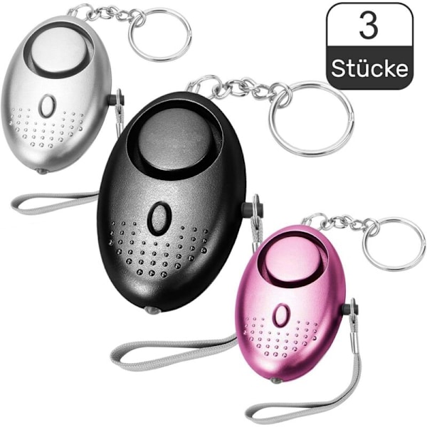 Kvinders Lommealarm Personlig Alarm Nøglering 140DB Panikalarm Lommelygte Nøglering til Kvinder Piger og Ældre (3 stk)