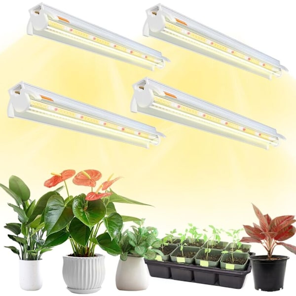 4 stk T5 plantelys, fullspektrum 42 cm LED-vekstlys, plantevekstlampe med reflektor/daisy-kjededesign for frøplanter, vekststativer