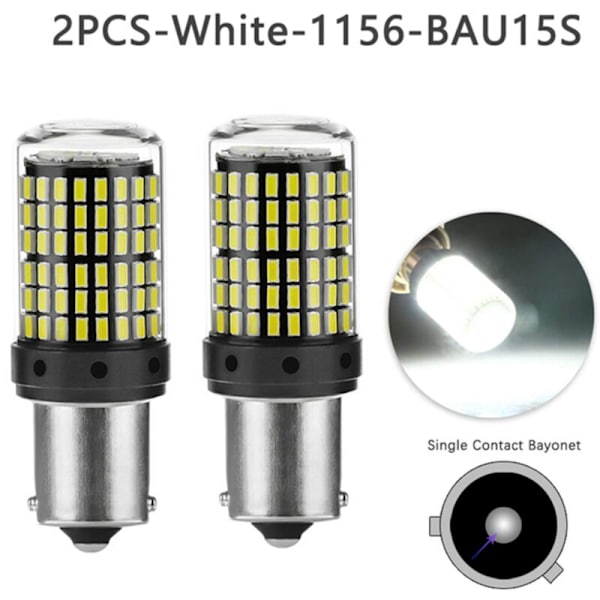 2 stk. BAU15S BA15S 1156 P21W LED Canbus T20 W21W 7443 Bilpære Blinklys Baklys Bremslys 6000K Hvid 1
