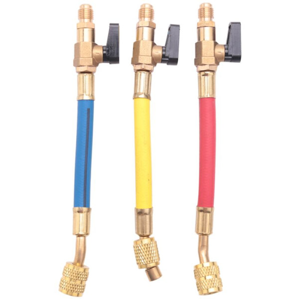 3 st R134A R410A R22 R12 800 Psi Manifoldmätare Set A/C Kylsystem Slang Laddning Hvac Kylmedel Laddningsslangar med Kula