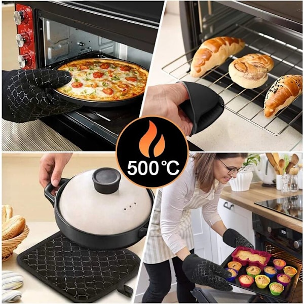 Uuninhanskat, 6 kpl Uuninhanskoja ja -käsineitä, Lämpökestäviä Grillaushanskoja jopa 500 °C:seen, Liukumattomat Uuninhanskat ja -käsineet Grillaukseen, Sopii