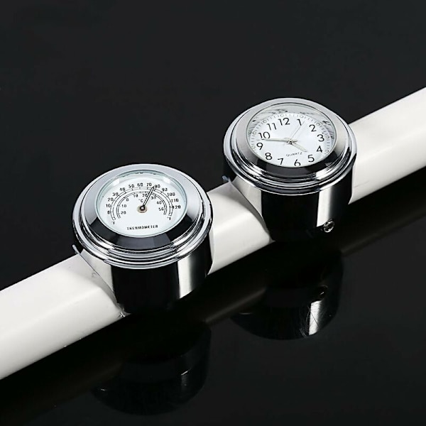 Motorcykel Styr Ur, 7/8 Vandtæt Motorcykel Styr Montering Digital Ur og Temp Termometer Hvid--