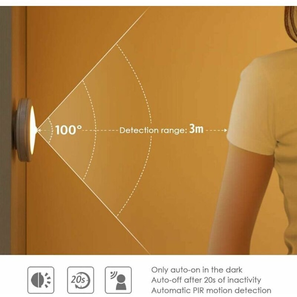 LED Skabslys / Kabinetslys, 6 stk. Natlys Skabslys, Bevægelsessensor LED Belysning med Magnetisk Base, til Trappe Køkken Vitriner Skab (