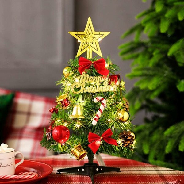 Kunstig juletræ Mini juletræ og 2M/2.18 Yard Wire Rope Lights, Miniature dekoration bord indendørs mini grønne træer ornamenter tablet