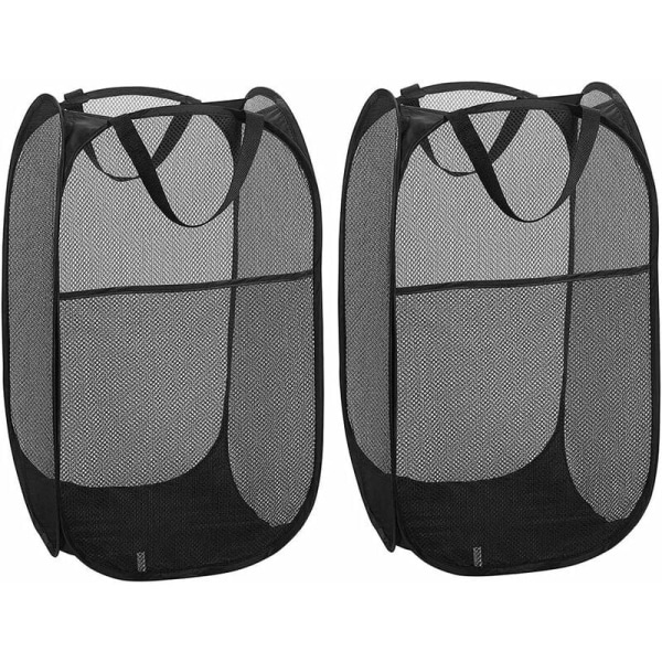 Laundry Basket [2 Pack] Collapsible Pop Up Mesh Laundry Baskets Laundry Bag Foldable Laundry Hamper with Handle, Black-